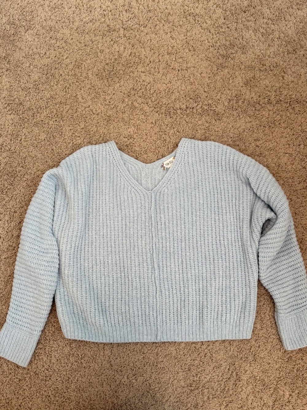 Pink Rose Blue V-Neck Sweater
